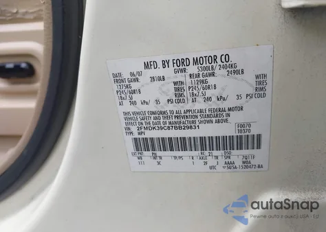 2007 Ford Edge Sel Plus from USA, damaged, VIN 2FMDK39C87BB29831